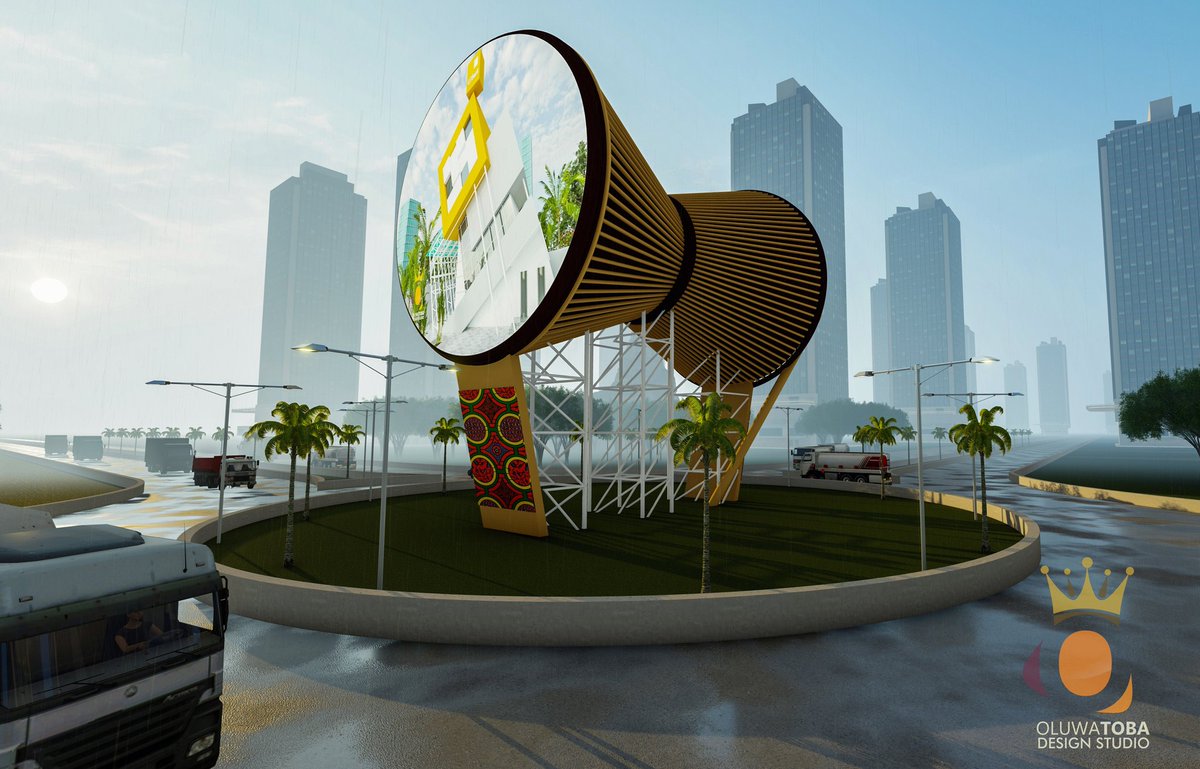 toba_baba's tweet image. Talking drum Monument design to be located in  Ibadan, Oyo state...the face of the drum will be LED display for advert purpose...kindly like and retweet....Seyi Makinde