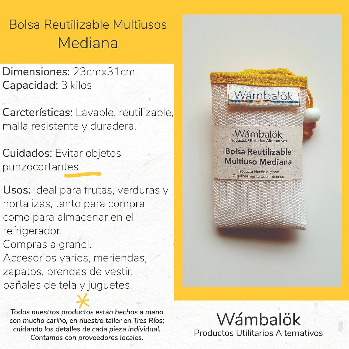 #BolsaReutilizable #Multiusos Mediana

¡Nuestro primer producto #wámbalök! Y nuestro #ProductoEstrella
Disponibles en el #puntodeventa #VivirSinDesperdiciosCR #ElGraneroCR

#hechoamano #hechoencostarica #wámbalök #wambalokreuse