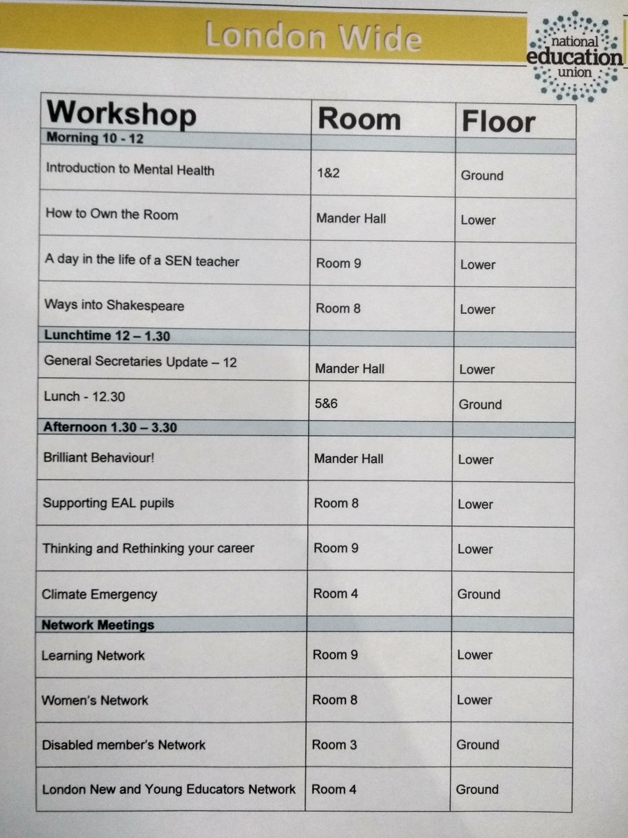 NEUOrganising's tweet photo. London Wide is our free learning &amp; networking event brought to you by the London Learning Network. Super excited for tomorrow's event!  #NEULondonWide @NEUnion @unionlearn @redlearningcoop @VivGroskop @WallaceIsabella @ResponderMhfa @The_Globe @MaryBoustedNEU https://t.co/qJMA63s61F