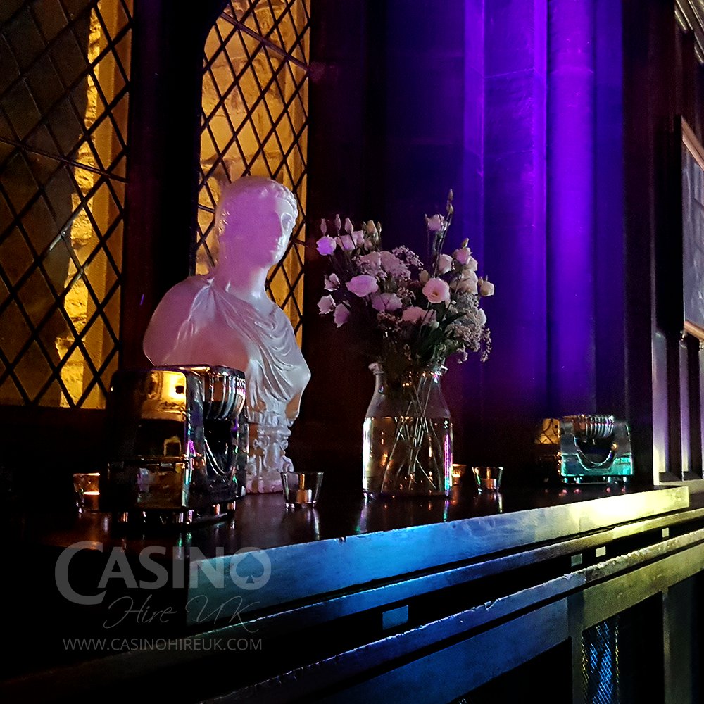 Our lights are all battery powered and can produce great effects to compliment your casino and add a wow factor to your party or event for a little extra cost.