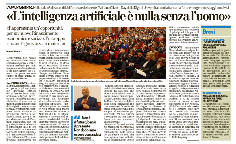 DUniversitas's tweet photo. Il giorno dopo l'ottava edizione, sulla stampa si parla di #OlivettiDay @gianfaustoF @superpartescamp

https://t.co/GWo3qpJg0c 
#GiornalediBrescia #BresciaOggi #UBIBanca https://t.co/s1ughlCWob