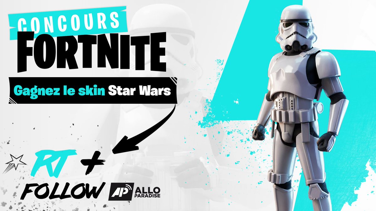 alloparadise's tweet photo. #Concours #Fortnite

Remporte le skin #StarWars "Stormtrooper Impérial" sur Playstation ou XBOX 🎮

Pour participer: 

1️⃣ #RT ce tweet 
2️⃣ #Follow @alloparadise

🗓️ Tirage au sort le 16 novembre https://t.co/YnfUJbvRG4