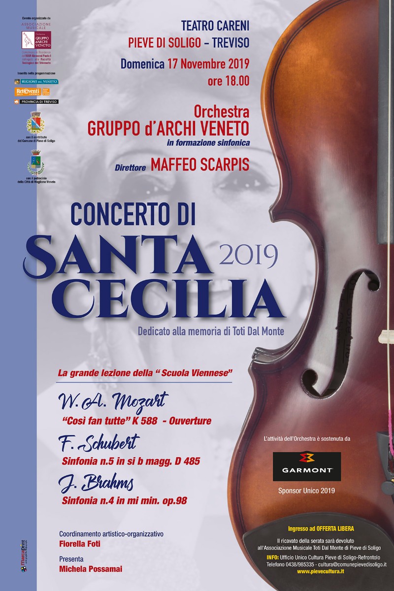 #Domenica 17 #novembre, al #Teatro Careni di #PieveDiSoligo, si terrà il CONCERTO DI SANTA CECILIA
📍L'#Orchestra "Gruppo d'Archi Veneto" eseguirà brani di #Mozart #Schubert e #Brahms
📍 Ore 18.00 Ingresso ad offerta libera. Il ricavato devoluto all’Ass. Musicale #TotiDalMonte