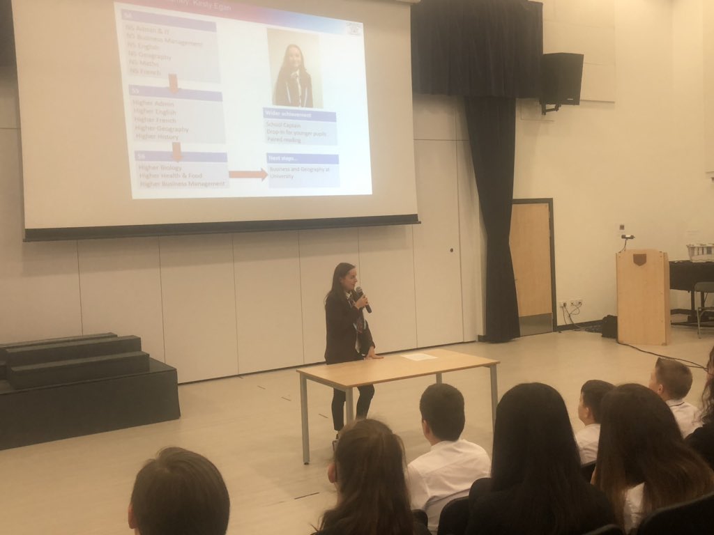 ForAcad's tweet image. Great job by senior pupils Grant, Kirsty and Finnlay sharing their learner journey and advice with S2 pupils as we discussed changes to our S3 curriculum for next session #FORbeingthebestyoucan #FORopportunitiesforall