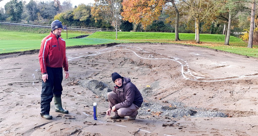 DARGolf_'s tweet photo. Phase 2 of bunker remodel progressing well @Hermitagegolfc Dublin, @jlynchy from (re)Golf &amp; @mharrington31 Course Superintendent discussing sand lines on the 12th #SportBond #turfimprovements https://t.co/yrzn2WDZAO