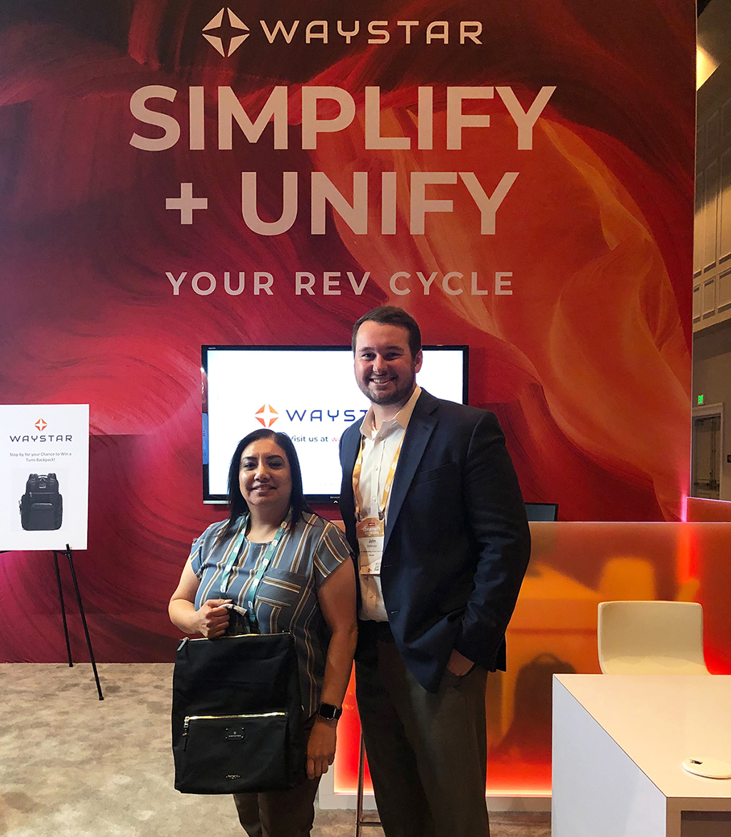 Waystar's tweet photo. Congrats to Marissa of Omni Family Health—one of our TUMI bag winners! Thank you to @NextGen for including us in another great event this year. #BreakThroughWithWaystar #UGM2019 https://t.co/a0FRgkmJZh