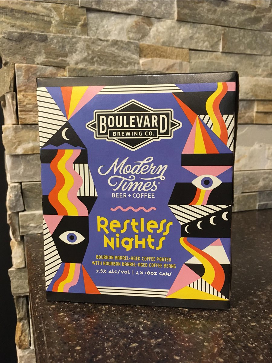 Limited release from Boulevard Brewing Company. Restless Nights. A Bourbon barrel aged coffee porter with Bourbon barrel aged coffee beans.
