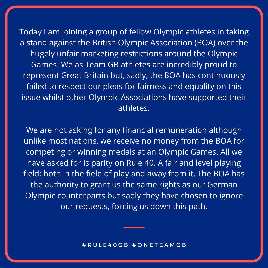 Today I put my name to a letter submitted to @TeamGB asking for fairer rights for athletes around the @Olympics. I urge all British Olympic athletes to go to this link and support our position brandsmiths.co.uk/join-up/ #Rule40GB #OneTeamGB