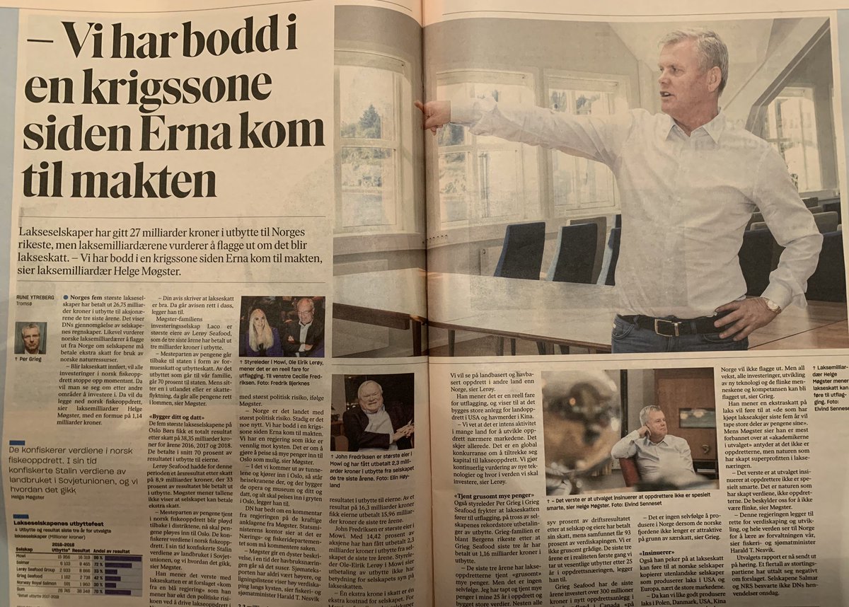 Stakkars Møgster og lakseselskapet hans har «bodd i en krigssone» de siste årene, og Norge er ifølge ham «det landet med størst politisk risiko». Han virker litt sint... #lakseskatt