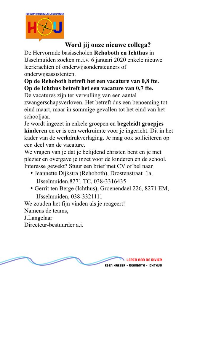 Kom je op onze leuke school werken?