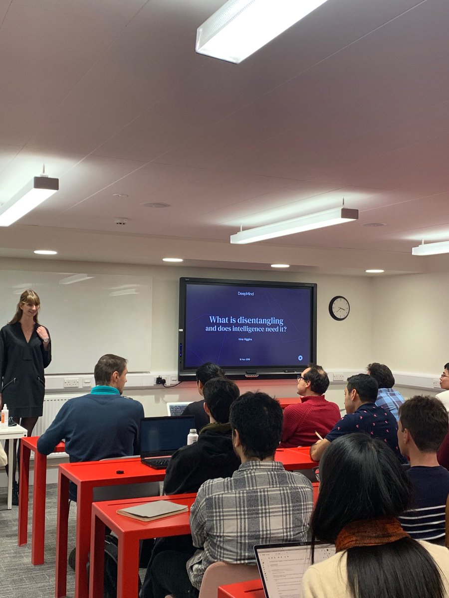 SaVahdati's tweet image. Attending a talk on &apos;What is disentangling and does intelligence need it?&apos; by Irina Higgins #Oxford  #representationLearning #reasoning @DeepMindAI