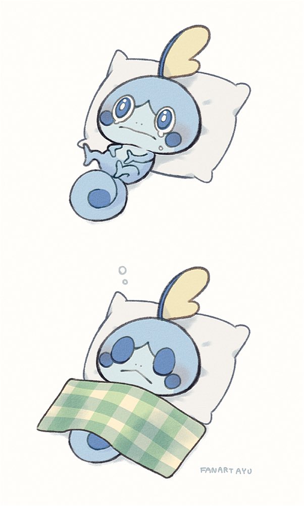 sobble pokemon (creature) no humans closed mouth blue eyes pillow lying white background  illustration images