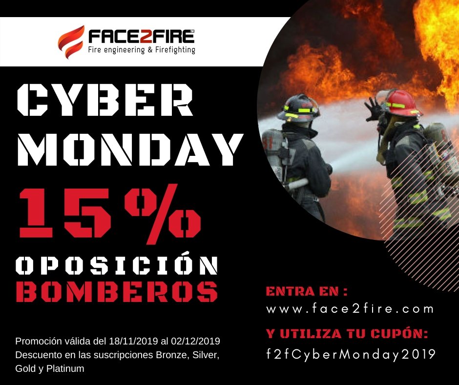 face2fire's tweet photo. Se acerca el Cyber Monday y como no puede ser de otra manera...ahí va la oferta de este año!!! #face2fire #oposicionbomberos #bomberos #cybermonday https://t.co/uOgX0nH5pn