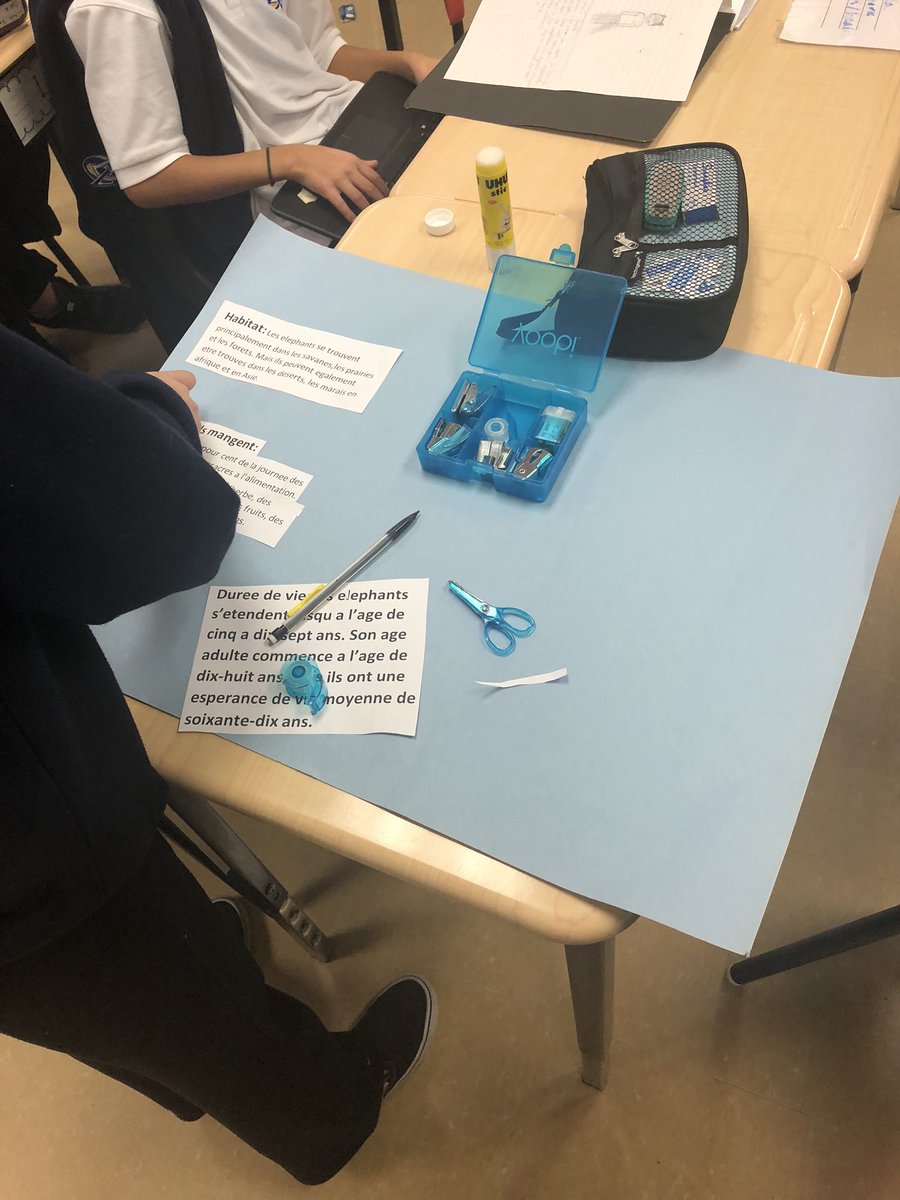 Grade 6 students in French class are  hard at work for their animal/ spirit animal  poster project related to the catholic virtues <a href="/OLVMWolverines/">Our Lady of Victory</a>