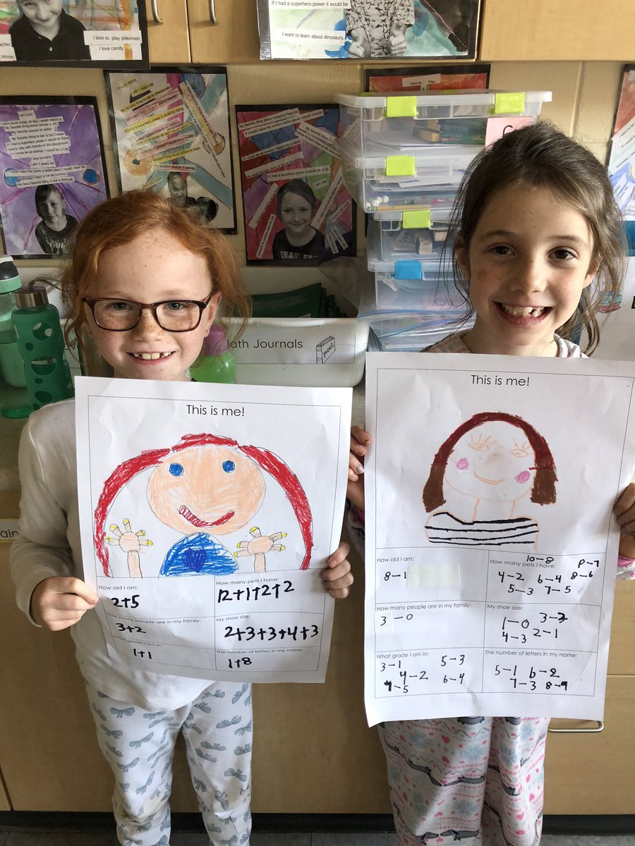 Meaghanelizu's tweet image. The cutiest math station I have EVER seen! All about me (but with a math twist) #numberexpressions #mathstations #mathandart @SMES01 @MrsJackman3