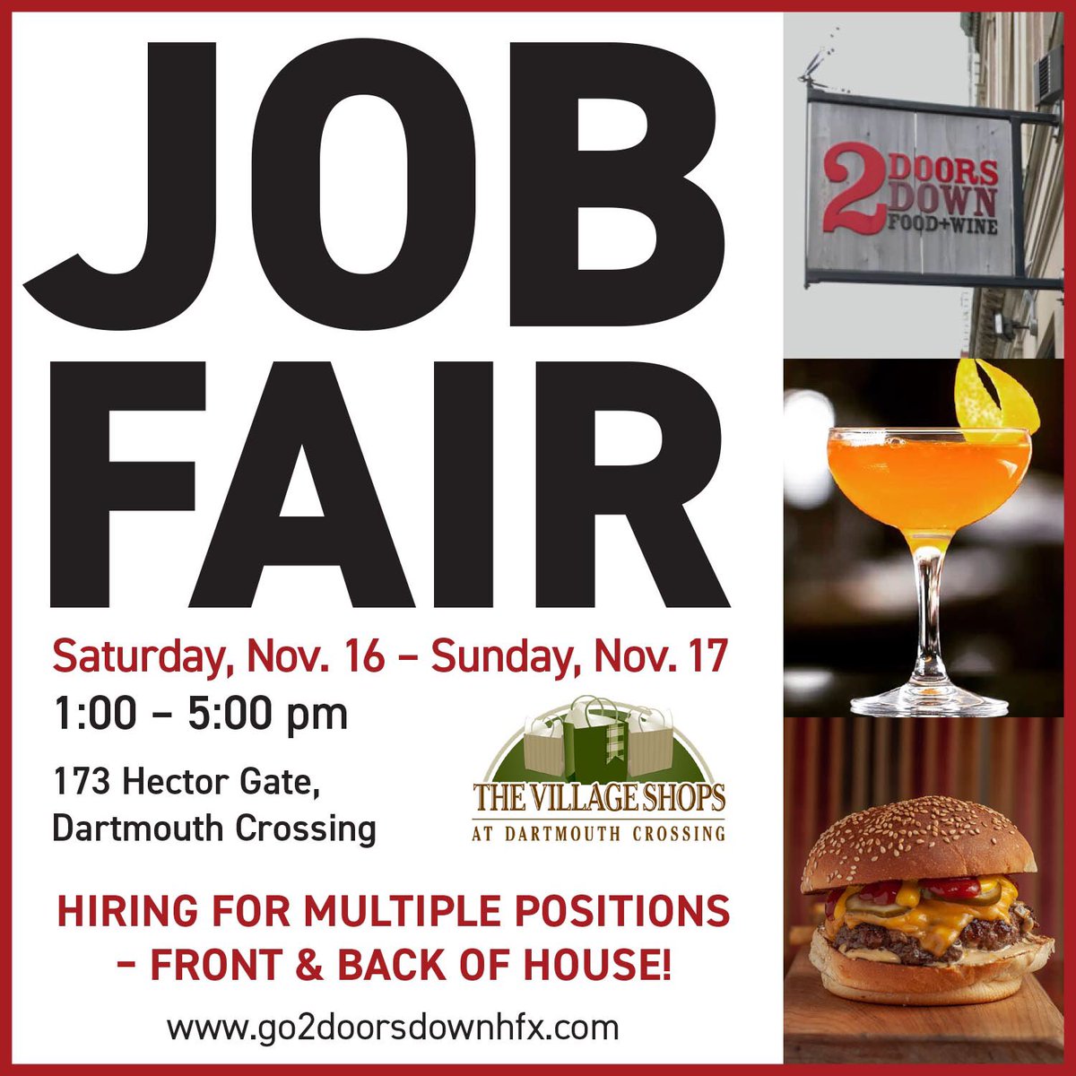 2DoorsDownhfx's tweet photo. Have you heard? We're opening in Dartmouth Crossing soon and we could use a little help! We're hiring for multiple positions in the kitchen and the front of house. Wondering what we're all about? Drop by and meet some of our team this weekend. #jobs #employment #hiring #dartmouth https://t.co/tg5UBpe8eA