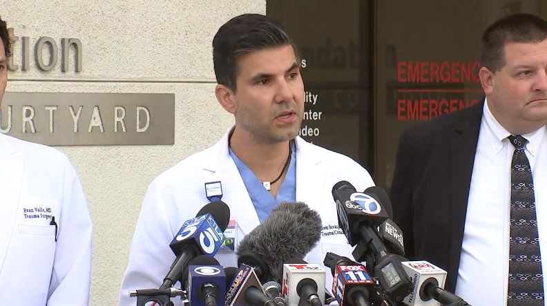 ABC7's tweet photo. #LIVE "These are stoic, young adults. They held their composure despite being shot. Being shot in the torso is a very big deal," doctor says of students wounded at Saugus HS. https://t.co/OkxUcKTrFi https://t.co/e9rQx5wkIp