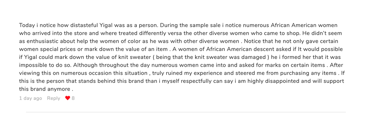 ny_samplesale's tweet photo. Read some reviews from #YigalAzrouël sample sale! Shameful! https://t.co/HNbrxXBTmk