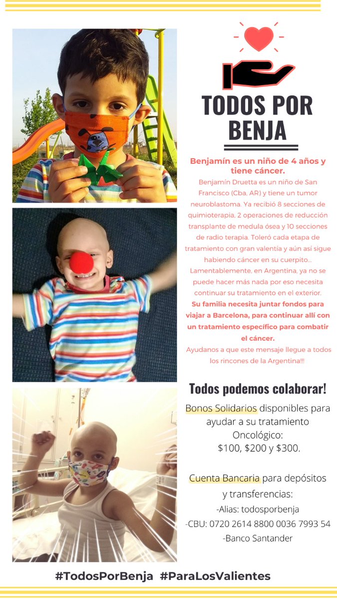 nicolasbolis's tweet photo. @LucasBertero Gracias por compartir y ayudar!! Sos un grande!!
Que se haga viral para todo el mundo!!! Necesitamos de la colaboración de todos para continuar con su tratamiento en Barcelona!!! #TodosPorBenja https://t.co/elG9zOEZHR