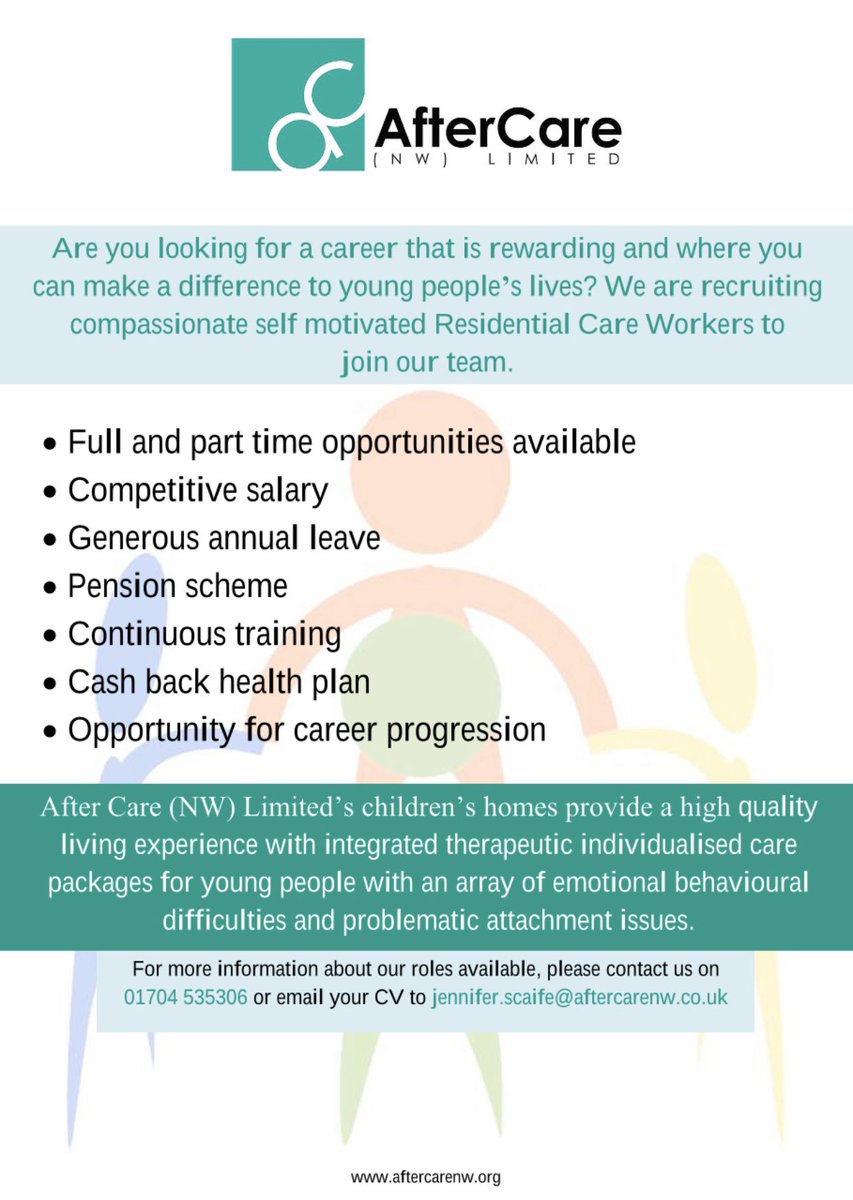 We are recruiting now. If you are interested or know anyone that is please get in touch with HR Jennifer.scaife@aftercarenw.co.uk or call 01704 535306.