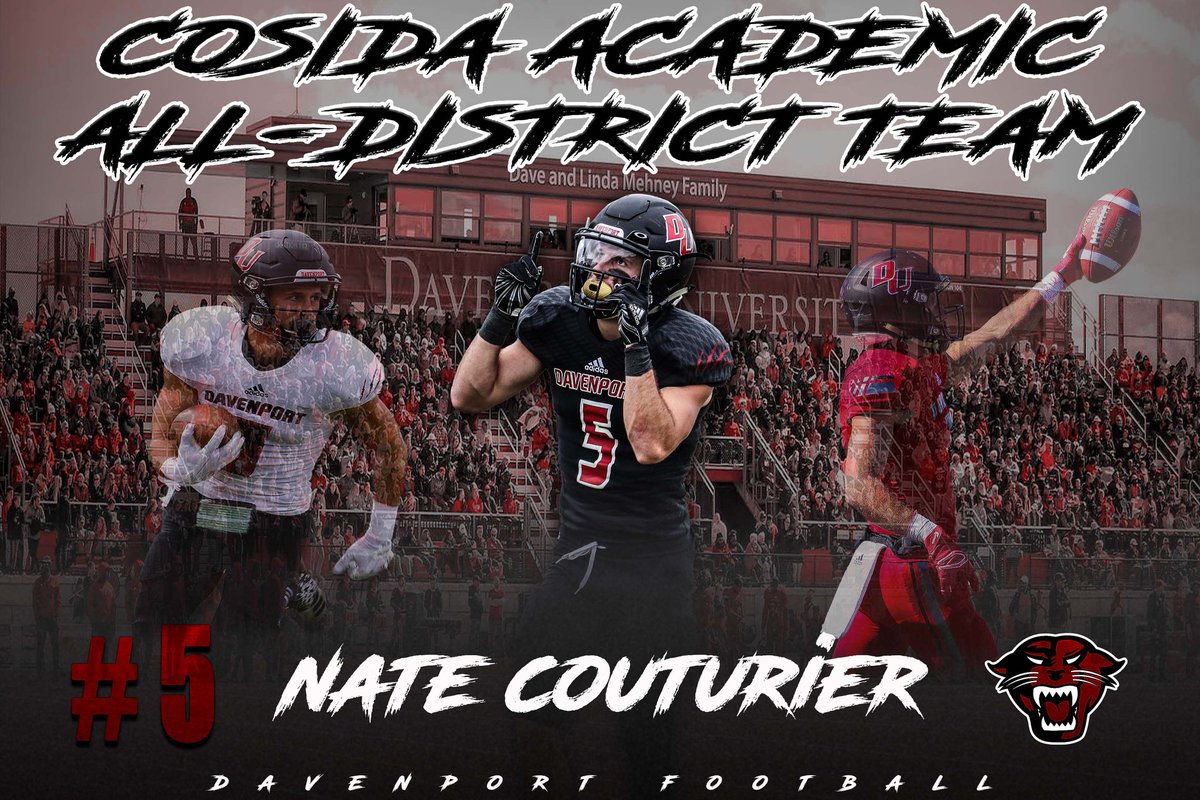 Congratulations to our Senior WR - #5 Nate Couturier for being named to the CoSIDA Academic All-District Team for the THIRD time in his career here at DU! 

#DUFB19 🐾