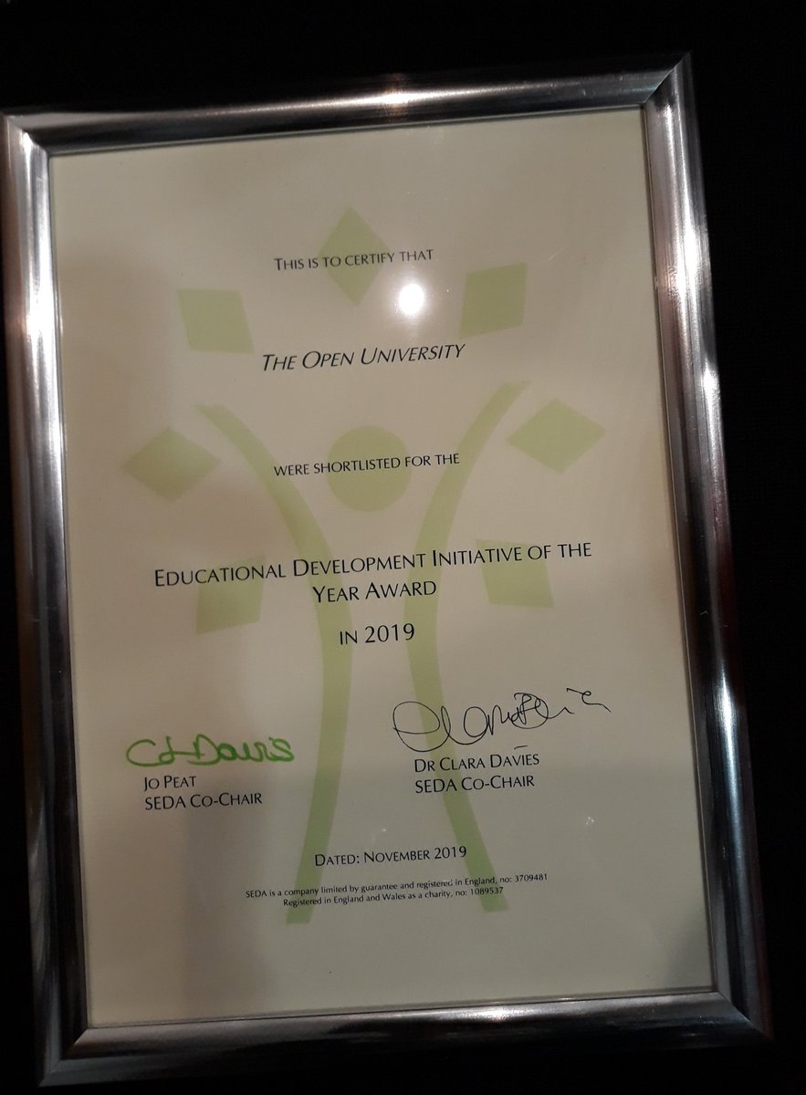 OU_eSTEeM's tweet photo. Thank you @Seda_UK_ for a fabulous conference. Our first but definitely not our last...and we were runners up, hooray!! @OU_FASSTEST
@OU_LATIS
@OU_SCiLAB 
@PraxisWels 
#sedaconf https://t.co/S6N5QhZktM