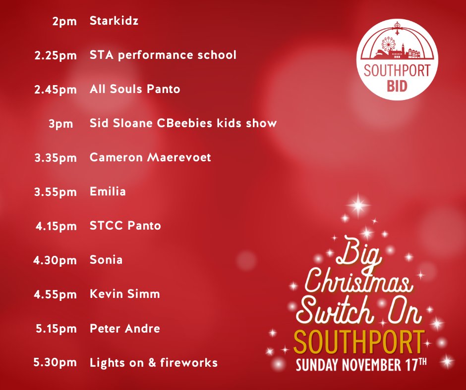 AdaptiveComms's tweet photo. πThis weekend head over to the #BigSwitchOn @southportποΈ
.
π The event will start from 1pm on Sunday the 17th November-
Come & get into the Christmas spirit! βοΈ
.
https://t.co/H5ETjpDZEE π
.
#SouthportBID #fireworks #christmaslights #visitsouthport #adaptivecommsgroup https://t.co/nIWXsyMSWj