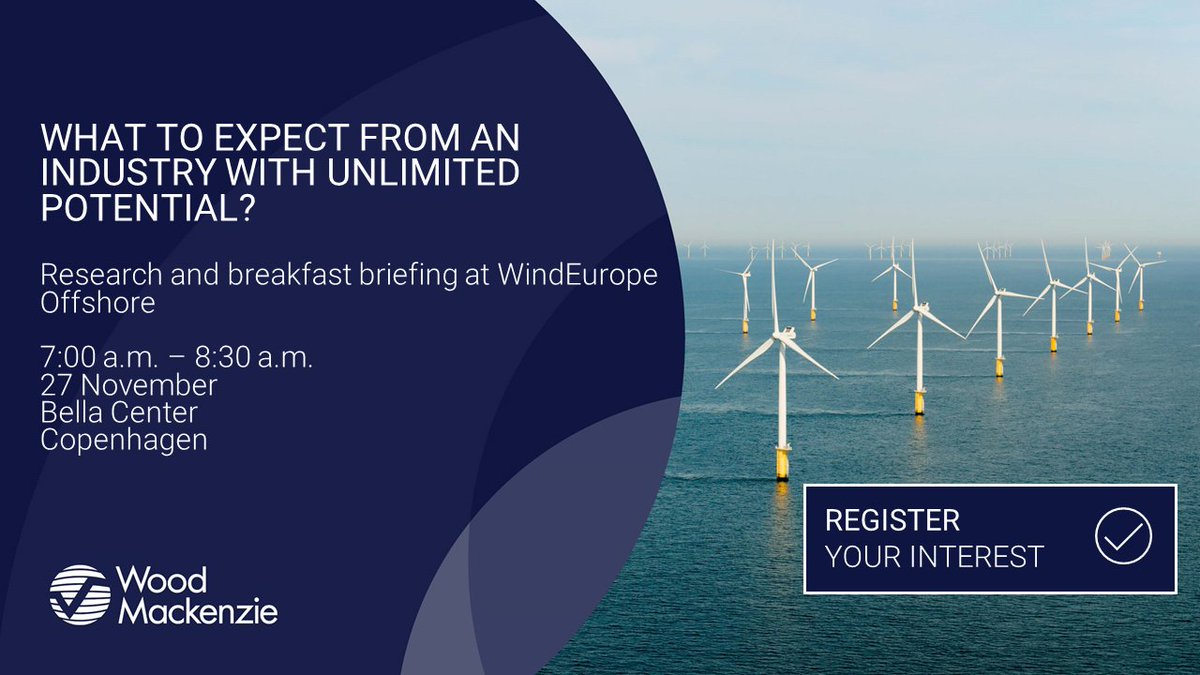 WM_PowerRenew's tweet photo. Join Wood Mackenzie’s breakfast and research briefing at @WindEurope. Hear from Rolf Kragelund and Soren Lassen, as they detail the opportunities and challenges ahead for the global offshore wind sector.
https://t.co/pcMMr9J4gF
#offshorewind2019 #WindEurope https://t.co/nOpxIcU2of