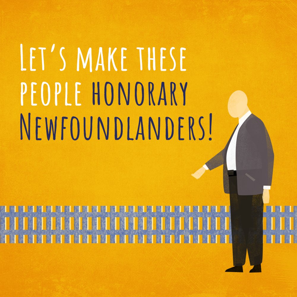 An animated drawing that says "Let's make these people honorary Newfoundlanders" 