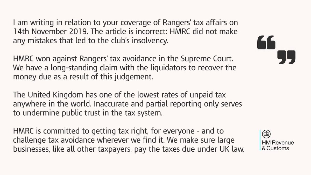 Jim Harra, HMRC's Chief Executive and First Permanent Secretary, has sent a letter to @thetimesscot editor following a story written yesterday.