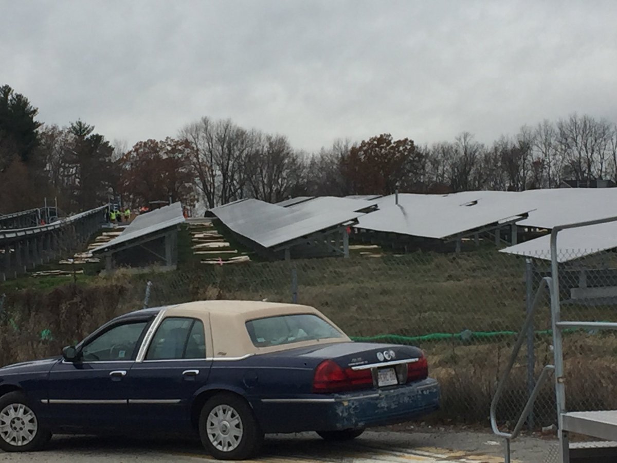 DavidOlaughlin2's tweet photo. Hardworking members of IBEW local 103 amesbury solar field Amps electric last panel installed now wiring begins great to see everyone today @LAntonellis103 @IBEW103 #GreenEnergy #NorthShore #103strong @necaboston https://t.co/Ttqr7HMZNh