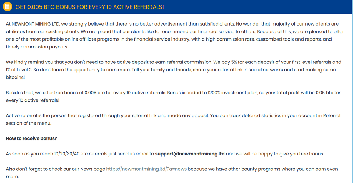 Newmont__Mining's tweet photo. Get 0.005 BTC Bonus For Every 10 Active Referrals!

Read More: https://t.co/UtRl33UER5 https://t.co/zAp10yiSaE