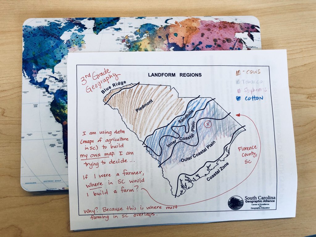 CCSDHistory's tweet photo. Look at me learning 3rd grade geography! Thanks @SCGeography for helping me see how to weave multiple geographic skills into 1 lesson. #gatherevidence & #communicatefindings @ThisIsLacyB https://t.co/chBaX4uYGP