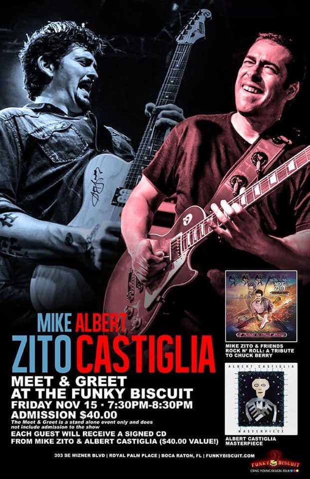 #TGIF! TONIGHT November 15th “It’s going down” at The Funky Biscuit! Albert Castiglia &amp; Mike Zito are together for a Meet &amp; Greet before a Dual Album Release Party!
🎟 Tickets!
🎸 Meet &amp; Greet: bit.ly/2pVxvdj 
🎸 CD release parties: eventbrite.com/e/mike-zito-cd…
