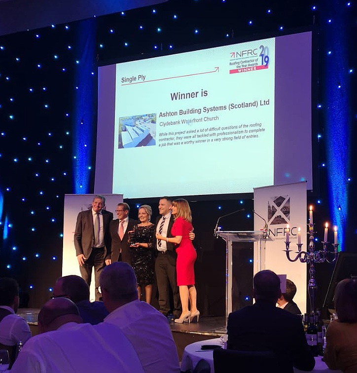 Winners!  <a href="/TheNFRC/">NFRC</a> 

Ashton Building Systems are delighted to have won this year’s NFRC Scottish Roofing Contractor of the Year Award for Single Ply. This was for the re-roofing works carried out at the Waterfront Church, Clydebank.
#roofing #nfrc #winners #ashtonbuildingsystems