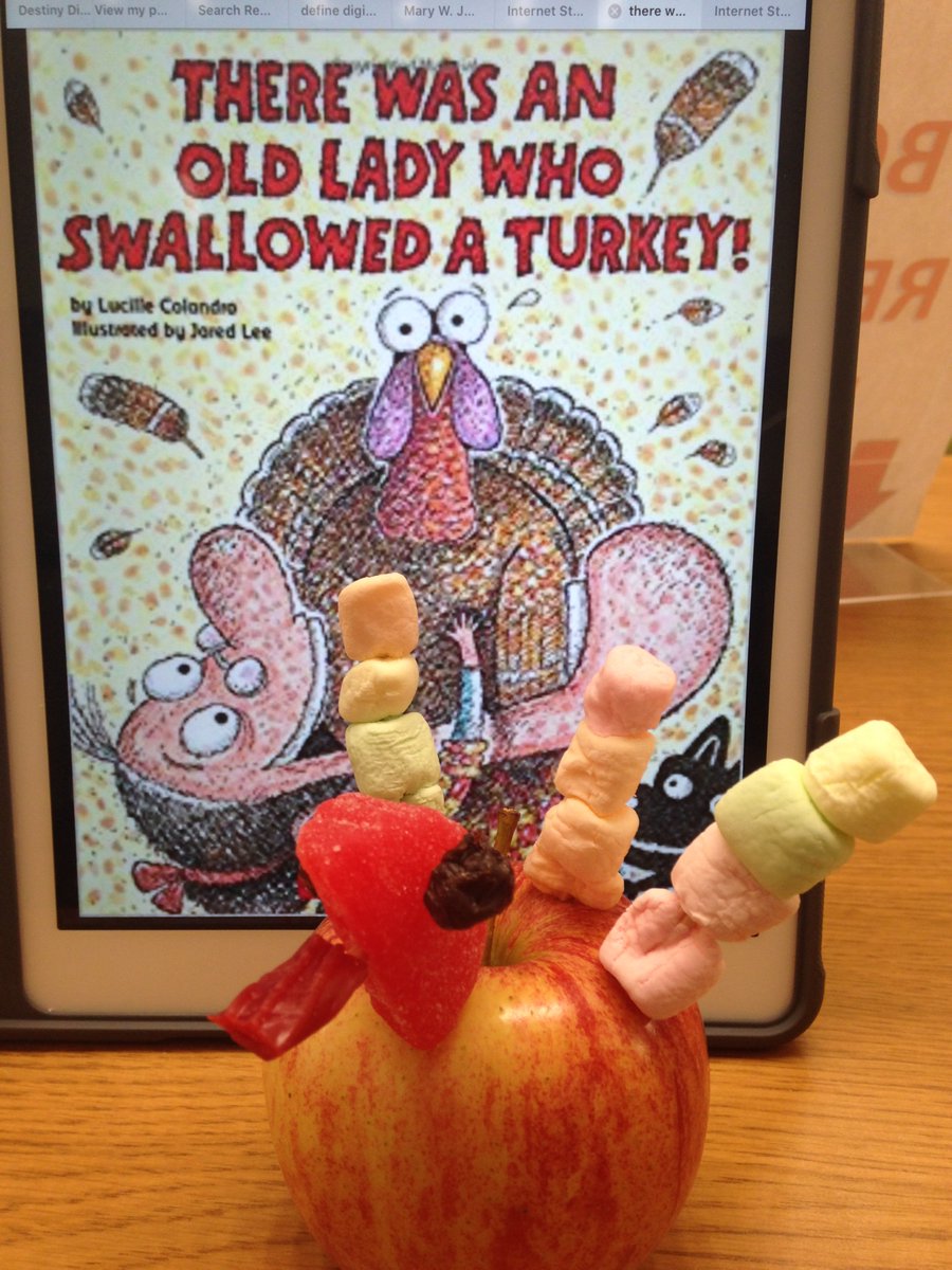 jacksonlibrary2's tweet photo. Our kindergarteners made turkeys during their computer rotation and in the library we read “There was an old lady who swallowed a fly” https://t.co/zdPIR1ls73