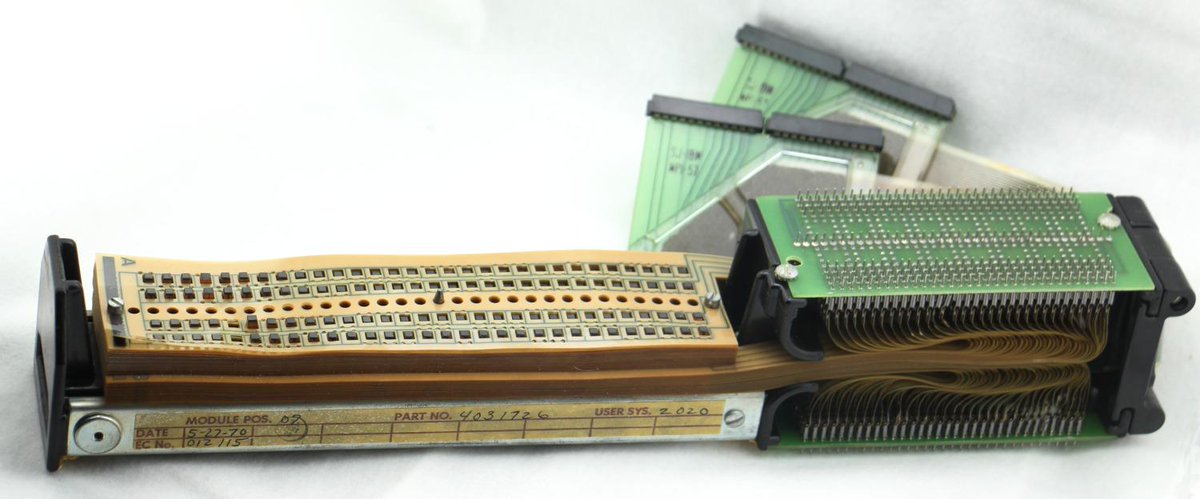 A TROS module is rectangular, about 15" long. It has a stack of 128 Mylar sheets connected to green circuit boards.