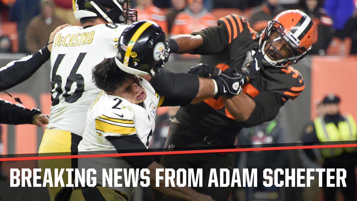 SportsCenter's tweet photo. Breaking: Myles Garrett has been suspended indefinitely with a minimum of at least this regular season and playoffs, according to @AdamSchefter. https://t.co/qy6BD3l30x