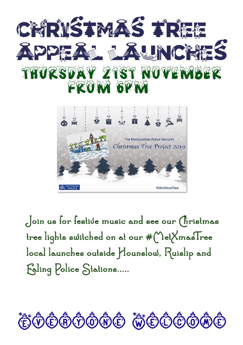 Come and join us for a mince pie or two at #Hounslow Police Station on 21/11 6pm for our #MetXmasTree launch 

For more details on how to donate 🎄🎁

Every child deserves a present at #Christmas 🎁

met.police.uk/police-forces/…
