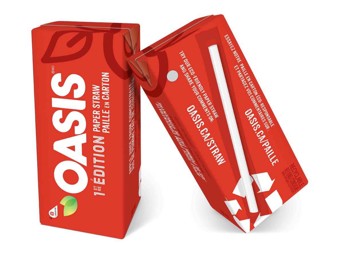 lassondeinc's tweet photo. Lassonde est fière de lancer en édition limitée un jus Oasis en format individuel assorti d'une paille en carton, un première en Amérique du Nord! https://t.co/iOhOew0t0Q https://t.co/L0A0zKGXsD