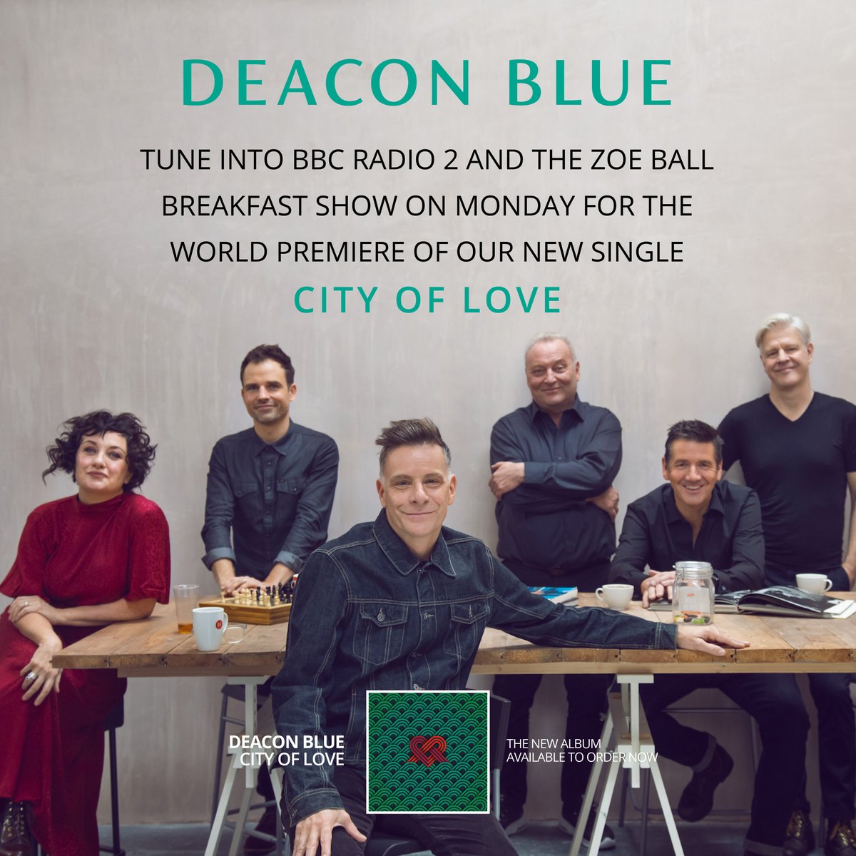 Tune into <a href="/BBCRadio2/">BBC Radio 2</a> and the <a href="/ZoeTheBall/">Zoe Ball</a> Breakfast Show on Monday morning to hear the World Premiere of #CityofLove, the first single to be taken from our new album. 📻🕖

#deaconblue #cityoflove #citiesoflove #newsingle #radio2 #MondayMotivation
