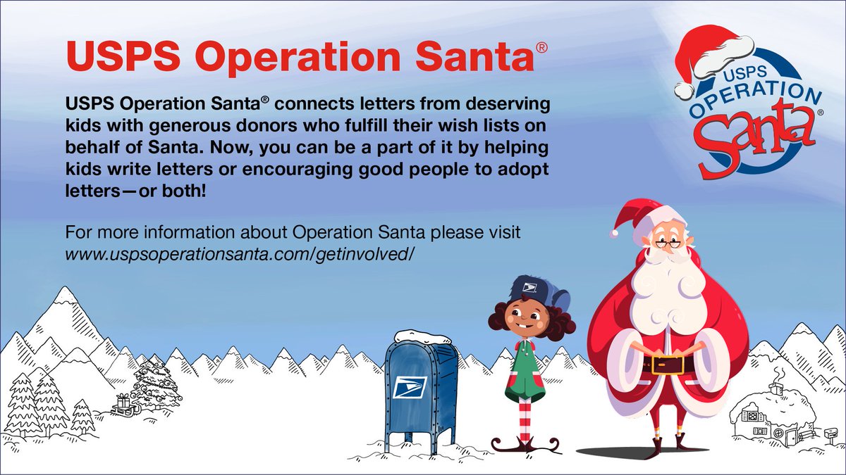 USPSOperationSanta.com opens Nov. 18. Do you need help &amp; live in Austin, Baltimore, Boston, CHI, Cleveland, Denver, Grand Rapids, Hatteras, NYC, LA, Ocracoke, Orlando, Philly, Phoenix, Sacramento, San Juan or Washington DC? Write to Santa at 123 ELF RD NORTH POLE 88888 #SendJoy