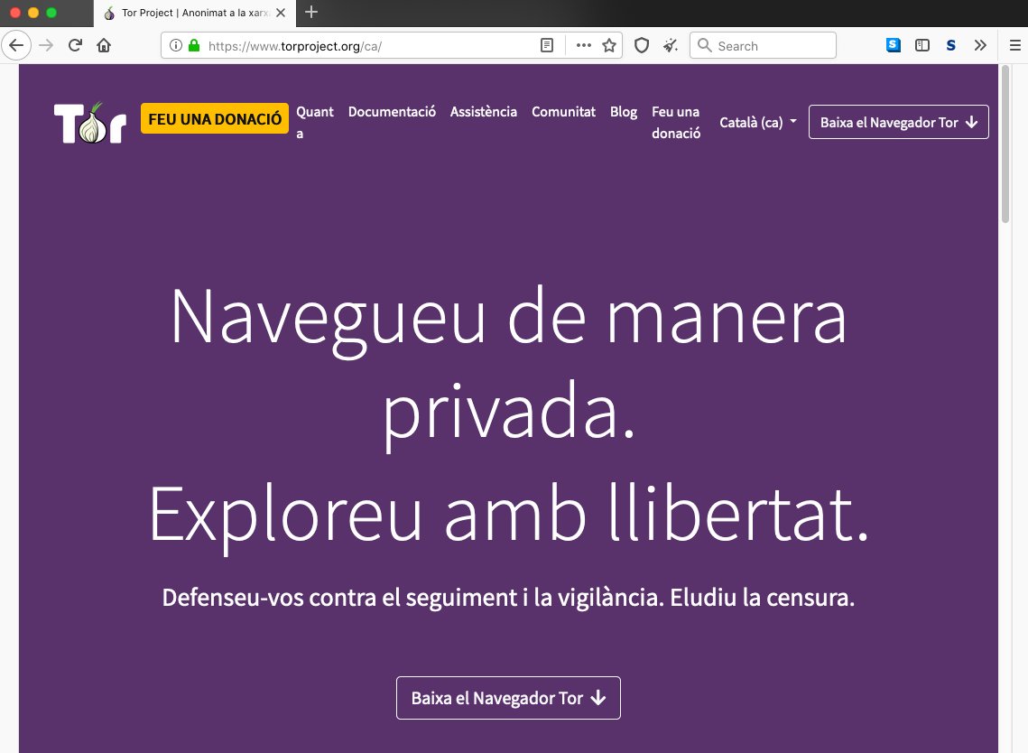 Our website and Tor Browser are now both available in #Catalan. 

Sabem que és més fàcil utilitzar alguna cosa en el vostre propi idioma. Si mai no heu provat el navegador Tor, avui és el dia.

Prova-ho ara: torproject.org/ca