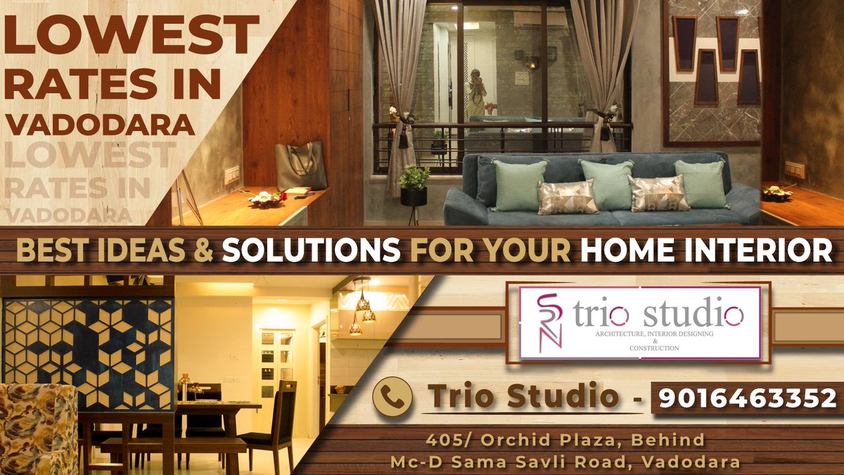 OmaAdvertising's tweet photo. "NOW LOWEST RATES IN VADODARA" - Best ideas and solutions for your home interior by Trio Studio
Designing of #Residential &amp; #Commercial at the lowest rates in Vadodara.

Call Now! 9016463352

#triostudio #homeinterior #bestinterior #solutions #interiorideas #designs #lowestrates https://t.co/i5ZMRvk2Fa