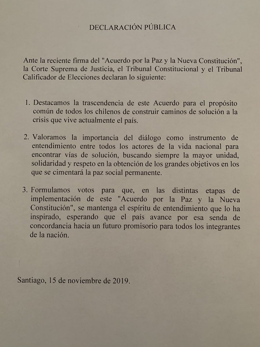fbravoalliende's tweet photo. El texto de la declaración pública de la Corte Suprema, Tribunal Constitucional y Tribunal Calificador de Elecciones https://t.co/0waYnPh2Zl