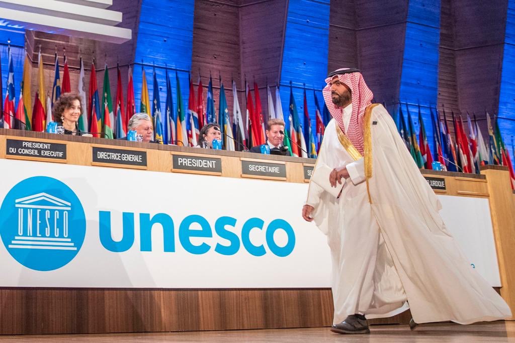 KSAForUNESCO's tweet photo. Today at @UNESCO, His Highness Prince Badr bin Abdullah bin Farhan Al Saud @BadrFAlSaud, Minister of Culture of #SaudiArabia @MOCSaudi, illustrated the aligned nature of Kingdom’s #Vision2030 goals and the themes discussed at #UNESCOGC https://t.co/HmbLO3jWVM