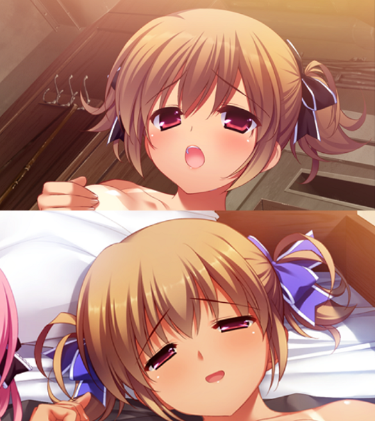 grisaianocontxt's tweet photo. Makina's hair bows inexplicably change color between black and blue in-between CGs in her H-scenes from each main Grisaia Trilogy installment. https://t.co/UNy7kRGq2S