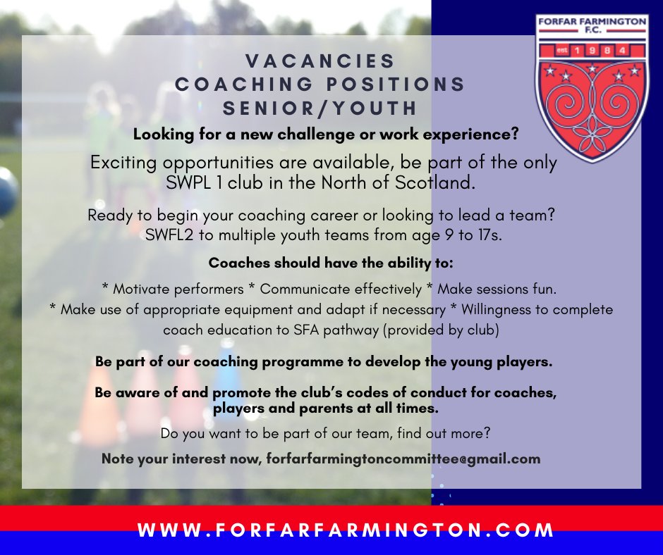 Farmington_FC's tweet image. Coaching opportunities available... ⚽️👍
#fclub @ScotFAEast @DandAcollege @AbertaySport