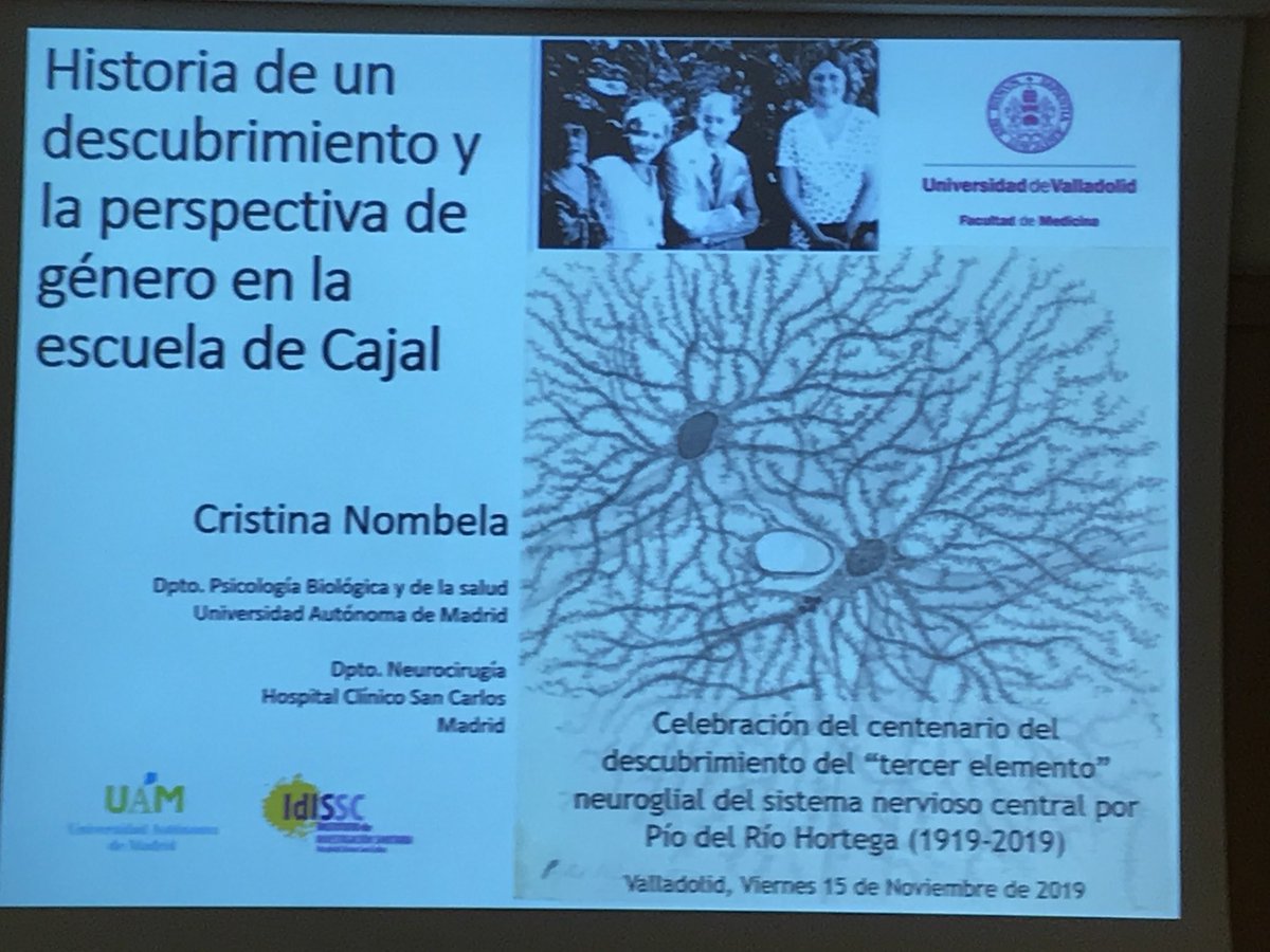 FdeCastroS's tweet photo. Cristina Nombela (@UAM_Madrid Hospital Clínico San Carlos @UNED) en el homenaje en la @universidaddeva a #PíodelRíoHortega por el #Centenario del #TercerElemento del SNC,habla de neurocientíficas que trabajaron en la #EscuelaNeurológicaEspañola: #LauraForster #ManuelaSerra https://t.co/gKFoCIKILC