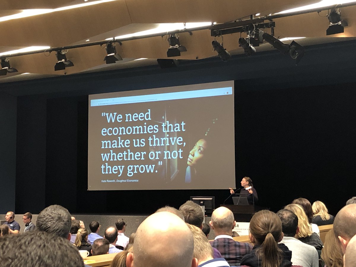 the wonderful <a href="/cate_zh/">Cate Mackenzie</a> giving an inspiring crash course on #doughnuteconomics @wudch2019 - being less bad doesn't mean to be good. Change for good, bring it on!